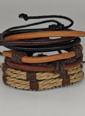 欧美网红麻绳简约手工编织手环小众男女牛皮手链diy套装复古明星