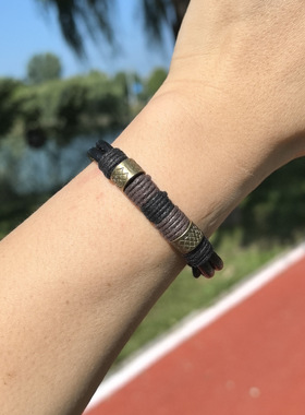 现货中式简约编织黑色牛皮手链欧美女小流行复古异域跨境民族手环