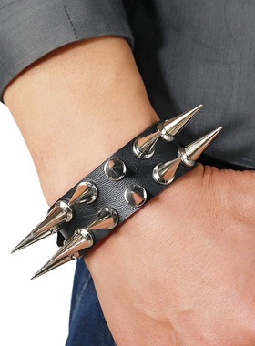 欧美朋克风2排尖钉皮革手链
