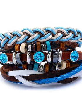 欧美饰品diy多层编织牛皮手链跨境电商货源女士套装真皮手链