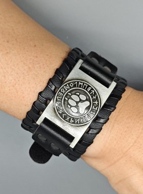 猫爪热销手环北欧复古维京图腾皮革手链标记男朋克PU机车风男