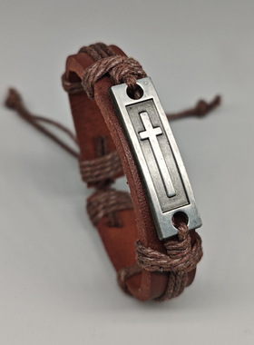 跨境欧美饰品个性复古编织皮革手链简约抽拉调节男女手环手绳