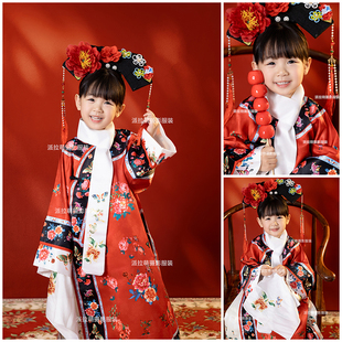 红色还珠格格主题2岁-12岁女童摄影服装清朝故宫古装影楼艺术照