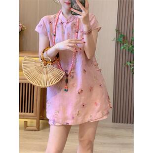 AX年新中式国风提花刺绣纯苎麻套装短袖上衣休闲短裤高级两件套