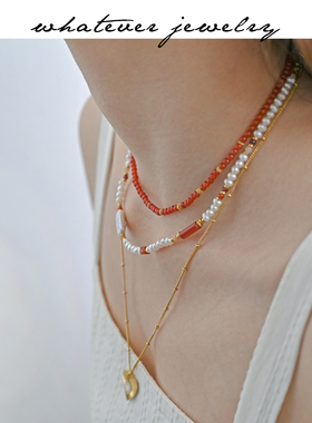 whatever巴洛克珍珠红色中式项链