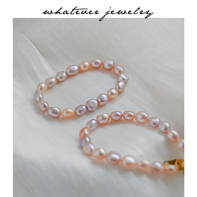 天然粉紫色淡水巴洛克珍珠手链