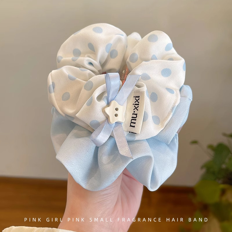 韩系新款蓝色波点星星蝴蝶结大肠发圈超仙低马尾头绳高级气质简约,饰品/流行首饰/时尚饰品新,发饰,淘宝优惠券,粉丝福利购,淘宝优惠卷