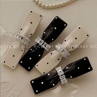 法式复古波点水钻蝴蝶结发夹女高级感侧边刘海夹气质发卡夹子头饰