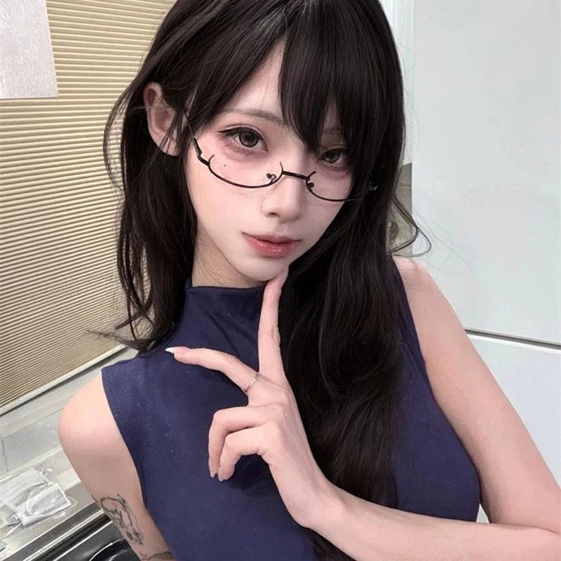 网红isn下半框眼镜女日系软妹子无上框架二次元装饰金属眼镜架女