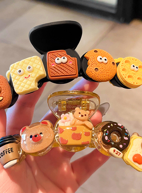 卡通可爱饼干抓夹女2025新款高级感发夹后脑勺盘发头饰鲨鱼夹发抓