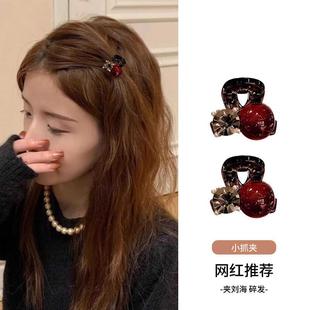 刘海夹水钻发夹发饰 红色珍珠迷你小抓夹女前额侧边小夹子2025新款