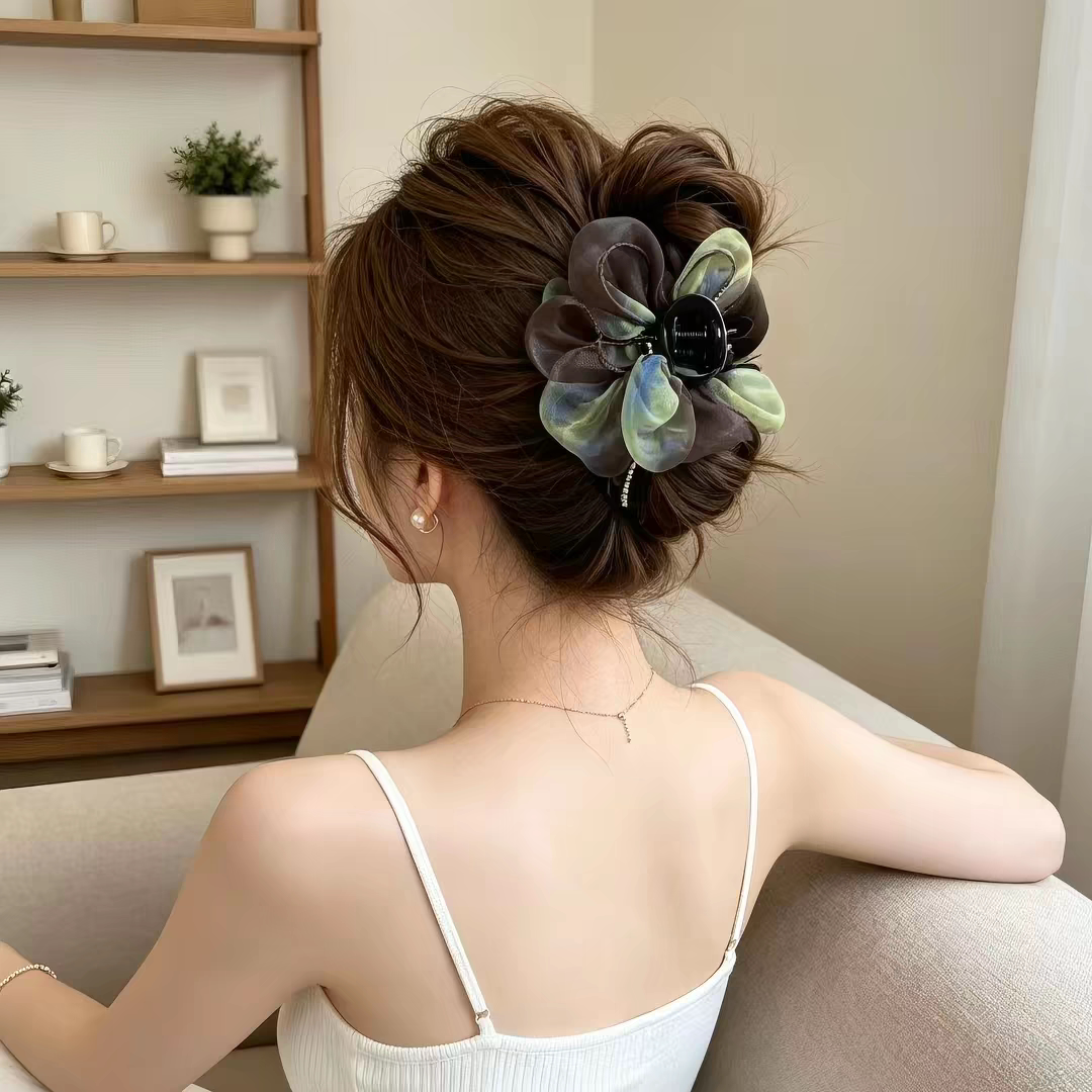 时尚雾纱花朵抓夹女时尚蓬松显发量头花发饰发夹高级感日常百搭