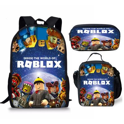 新款 3D新品Roblox学生书包午餐包笔袋罗布乐思印花双肩包三件套