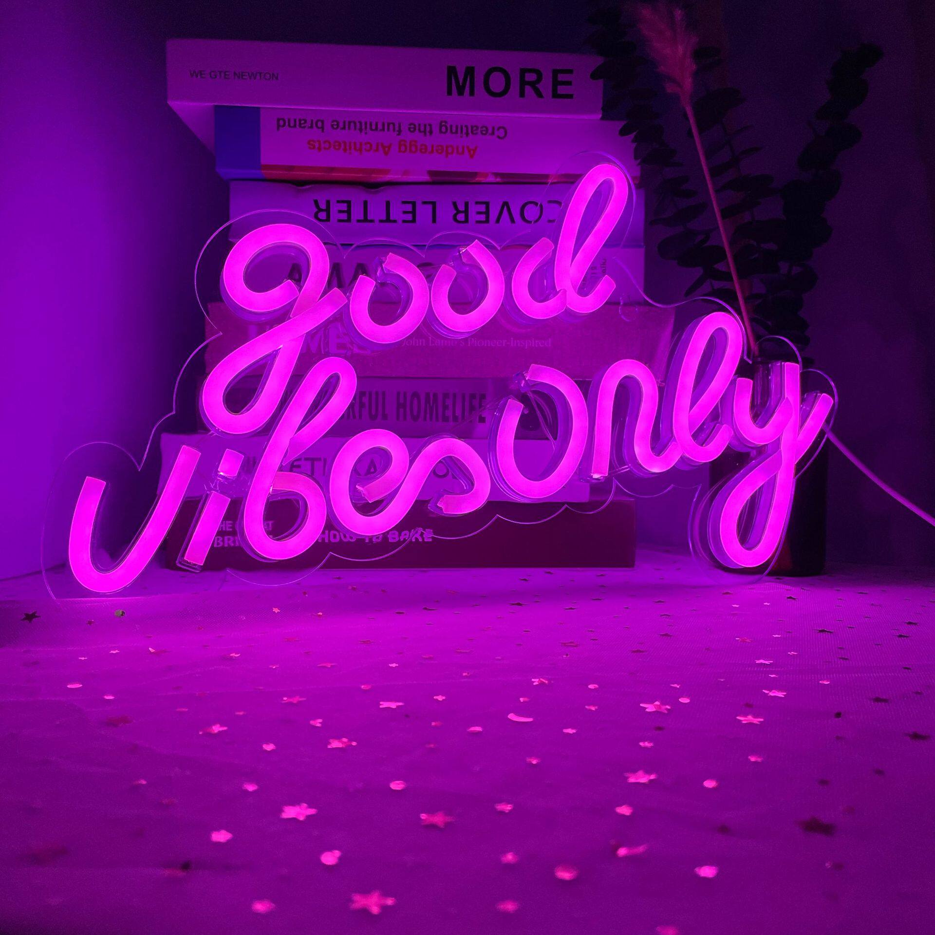 ins亚马逊新款LED霓虹灯good vibes only墙挂透明背板房间装饰灯
