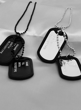 欧美外贸黑色四排字吊牌 美国兵牌项饰 狗牌 项链男士毛衣链