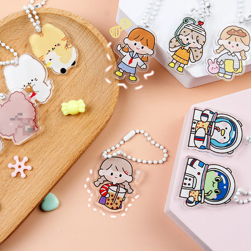 韩国INS卡通亚克力钥匙扣 可爱女孩萌宠钥匙珠链包包小挂件