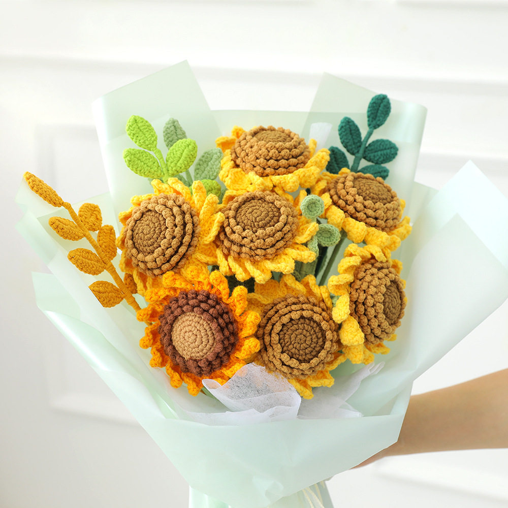 向日葵手工编织仿真花成品永生花diy毛线创意花朵教师节送老师礼