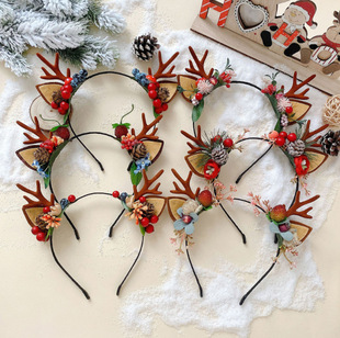 森女系浆果鹿角树枝头饰圣诞超仙发箍影楼摄影道具新娘发饰圣诞节