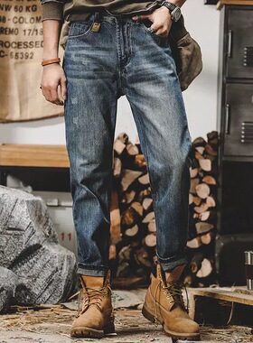 美式复古加绒牛仔裤男2025秋冬新款宽松直筒裤子男春秋水洗休闲裤