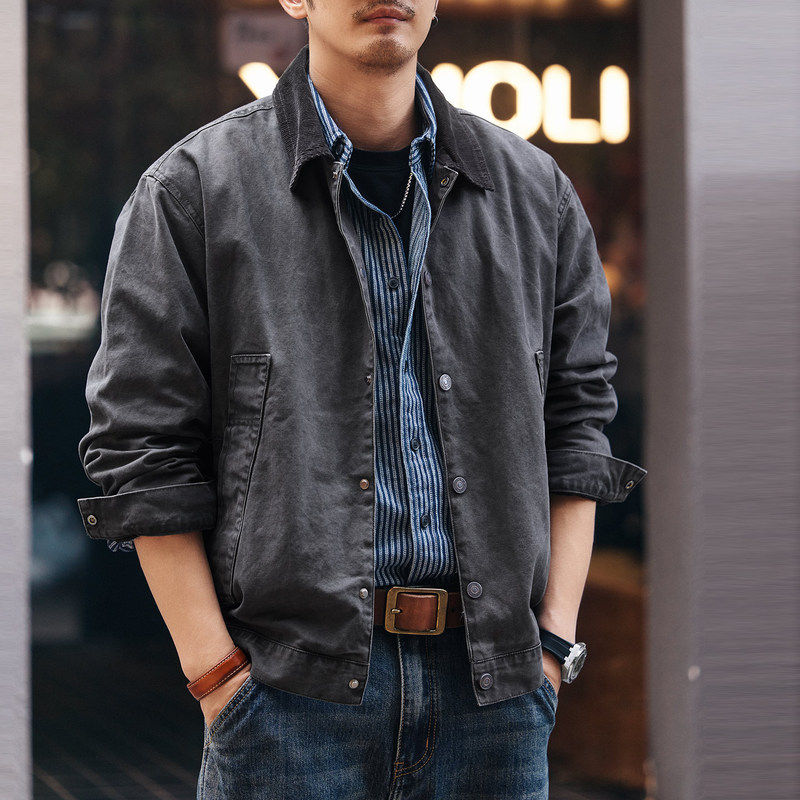 格蓝鹿美式户外底特律水洗工装夹克男款春秋宽松巴恩风休闲外套男