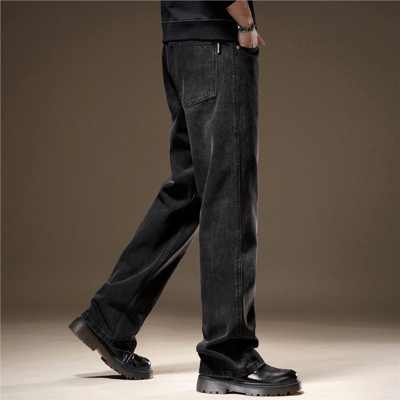 美式高街微喇叭男士牛仔裤秋季宽松直筒长裤石磨水洗新款大码裤子