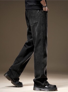 美式高街微喇叭男士牛仔裤秋季宽松直筒长裤石磨水洗新款大码裤子