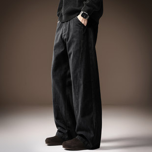 宽松弯刀阔腿休闲长裤 高端高街潮牌重磅纯棉直筒老爹裤 男秋冬新款