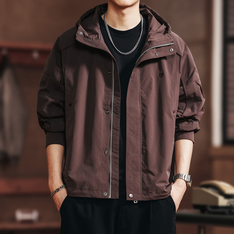 格蓝鹿美式防风连帽冲锋衣男士宽松秋季新款潮牌户外工装夹克外套