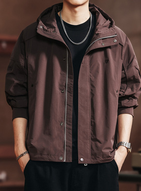 格蓝鹿美式防风连帽冲锋衣男士宽松秋季新款潮牌户外工装夹克外套