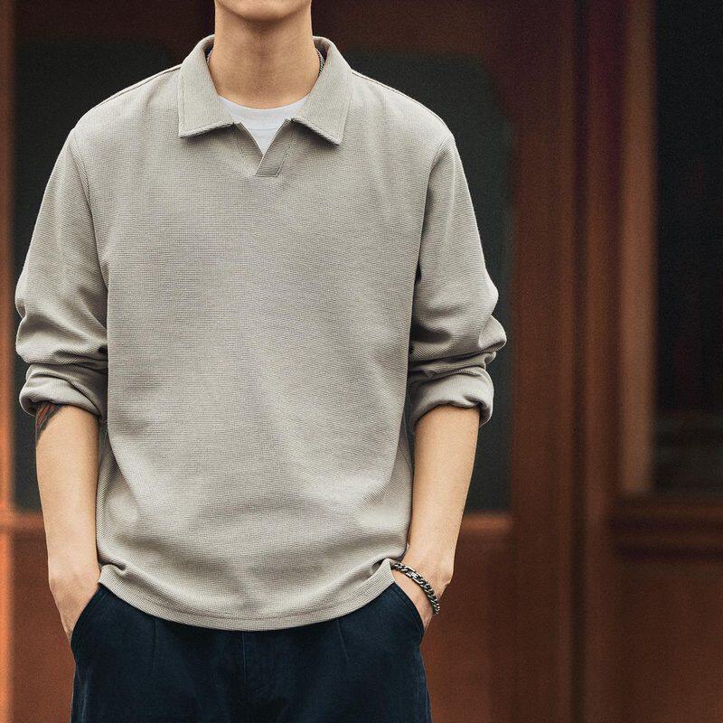 格蓝鹿美式潮牌海鸥领长袖T恤男款2025秋季宽松华夫格Polo衫卫衣