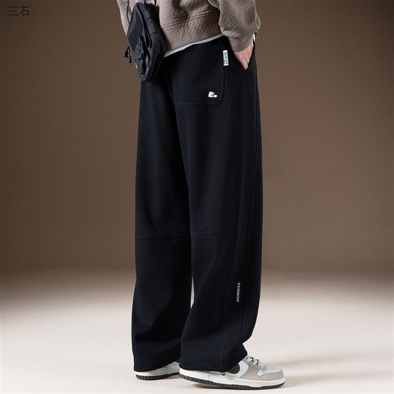 高端美式复古弯刀阔腿卫裤男秋季新款宽松高街垂感直筒休闲裤子男