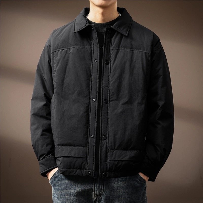 高端衬衫翻领男士羽绒服轻薄冬季新款白鸭绒夹克短款工装休闲外套