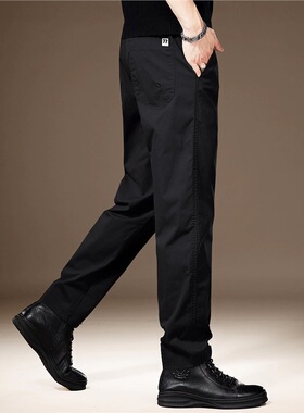 高端简约潮牌黑色休闲裤男2025秋季新款宽松百搭直筒锥形长裤子男