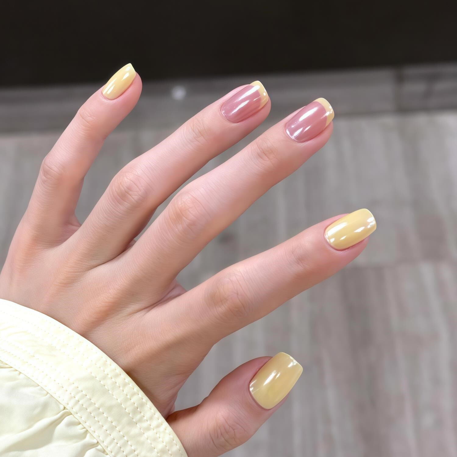 奶黄色海莉法式夏日短款纯手工穿戴甲高级感简约清新显白美甲甲片
