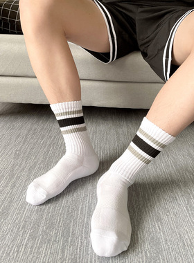 行走信仰长筒袜子男篮球白色纯棉ins潮运动简约风高筒不起球透气