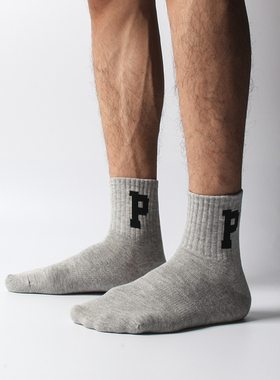 行走信仰中筒袜男纯棉秋冬季运动黑白色街头防臭袜子男吸汗四季