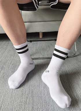 行走信仰长筒袜子男白色简约风韩版纯棉毛巾底街头不起球长袜透气