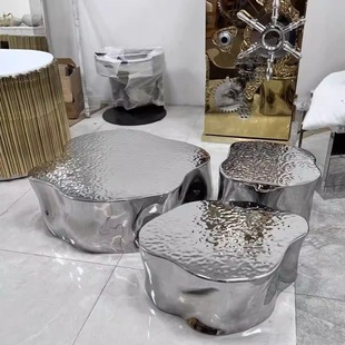 北欧轻奢不锈钢简约中岛流水台创意异型展示桌客厅酒店咖啡店茶几