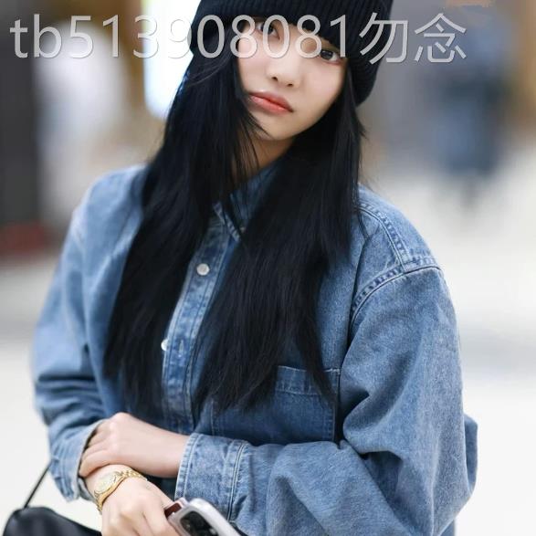 高端韩版宁艺卓同款牛仔外套女2026新款港风复古牛仔上衣衬衫穿搭
