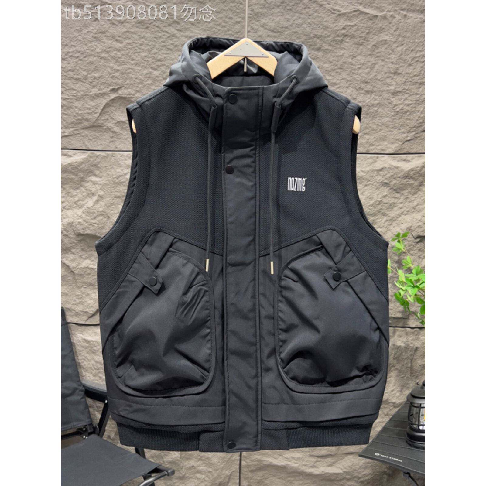 采购秋季新针织棉拼接连帽背心男士修身青年英俊工作服休闲夹克男