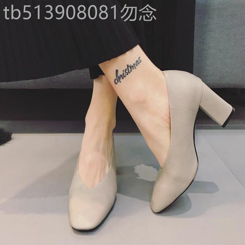 女鞋2025春秋新款奶奶鞋真皮中跟女士单鞋粗跟高跟鞋气质小皮鞋子