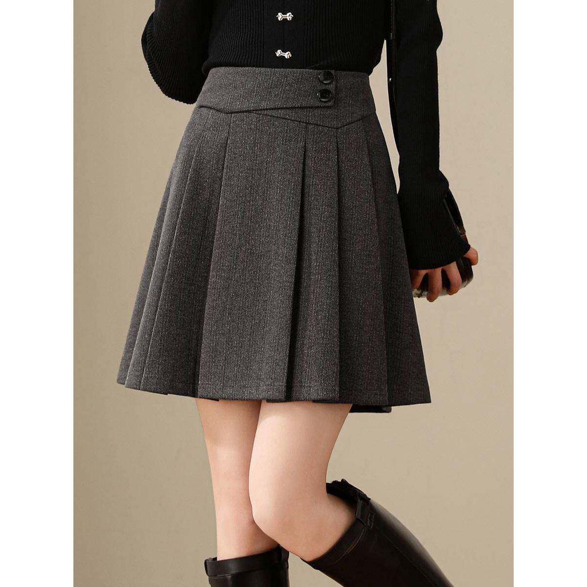 春秋加厚半身裙女2024年小个子毛呢百褶裙高级感靴子半裙A字短裙