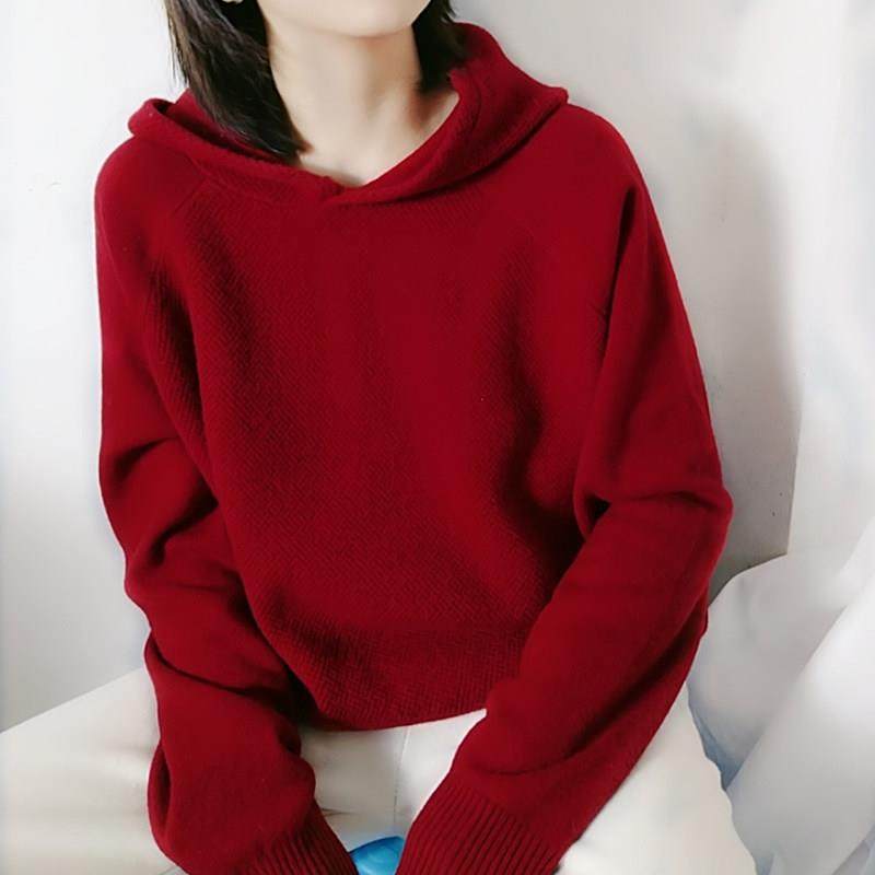 韩国红色连帽羊毛针织卫衣女春秋新款时尚宽松羊绒打底上衣毛衣潮,女装/女士精品,羊绒衫,淘宝优惠券,粉丝福利购,淘宝优惠卷
