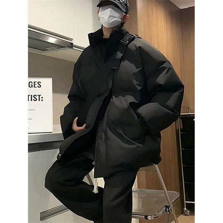 【香港·尊荣定制】美式黑色短款羽绒服男款冬季立领面包服潮加厚
