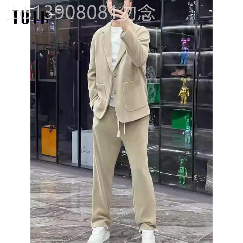 休闲西服套装男士春秋季时尚高级感商务条绒西装外套男装搭配一套