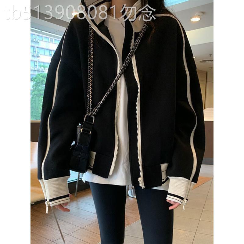 香港欧货黑色立领棒球服外套女春季新款慵懒风小个子休闲夹克上衣