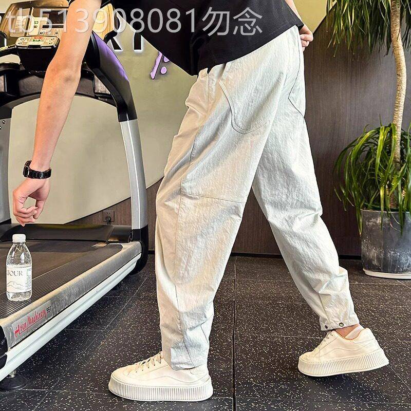 潮牌高端薄款速干白色九分裤男士夏季2026新款痞帅休闲百搭哈伦裤