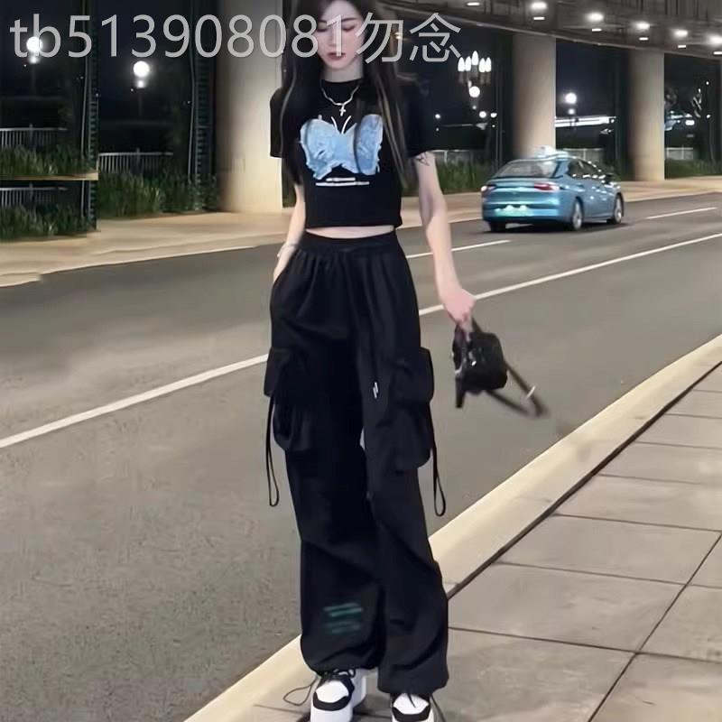 运动套装女夏季薄款2025新款短袖t恤工装阔腿裤子休闲时尚两件套