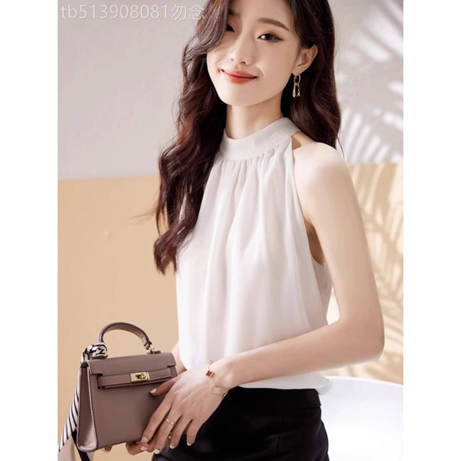 法式挂脖无袖背心吊带女2026夏季新款高级感宽松时尚洋气雪纺上衣