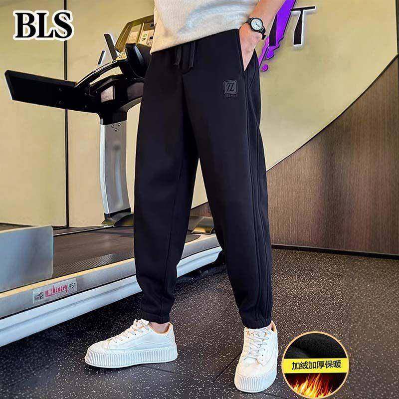 高端直筒束脚卫裤男款冬季2025新款痞帅潮牌宽松加绒休闲运动长裤